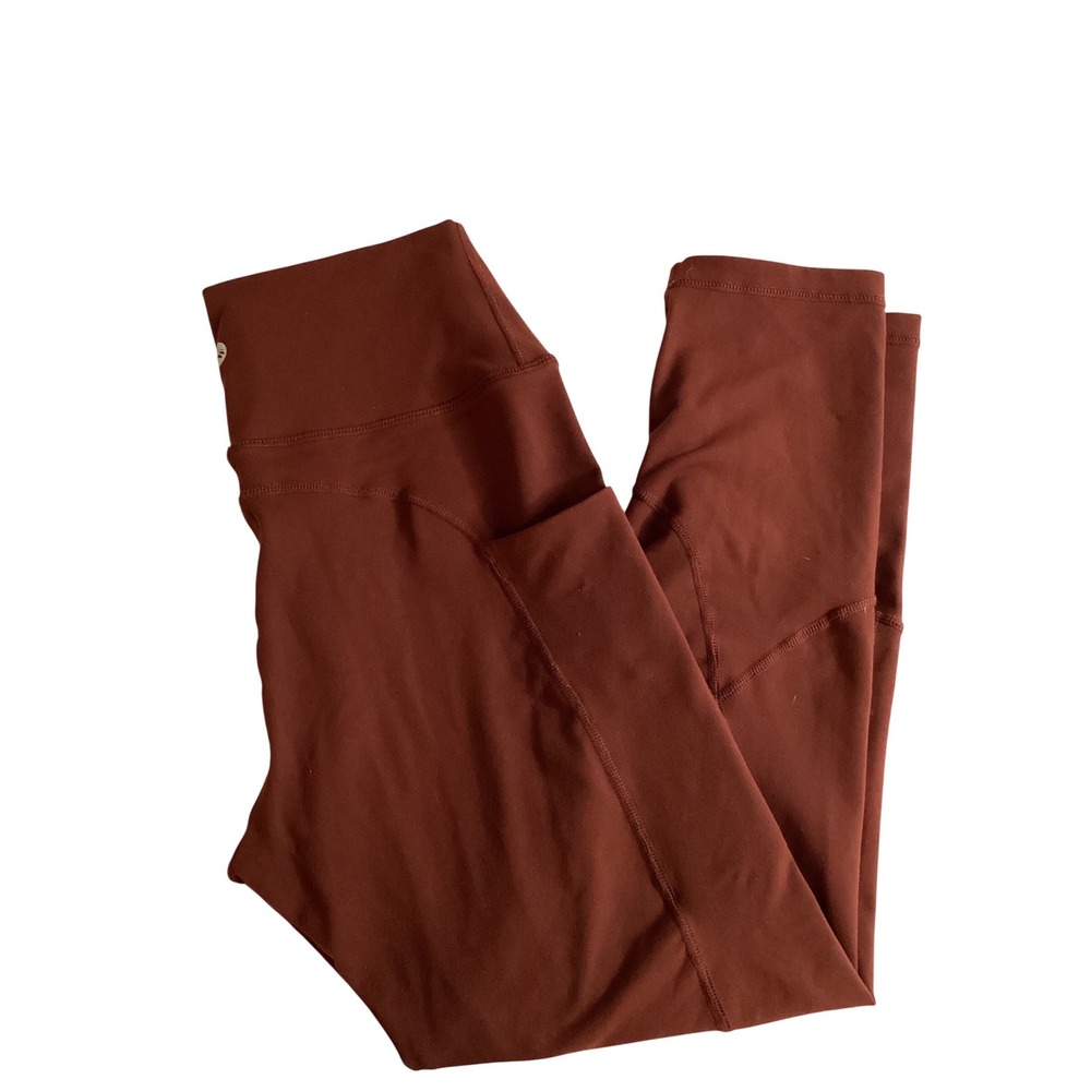 Senita Athletics High‎ Waisted Leggings with Pockets Rust Brown Womens Medium